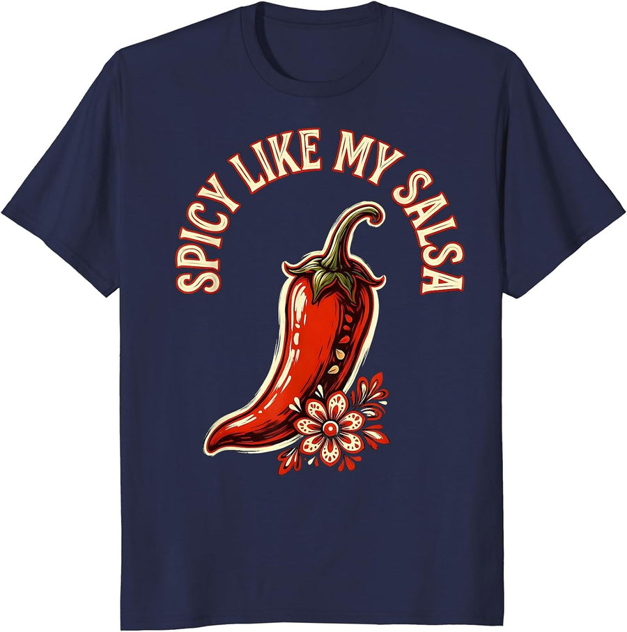 Spicy Like My Salsa Funny Mexican Women Design T-Shirt - Navy Blue