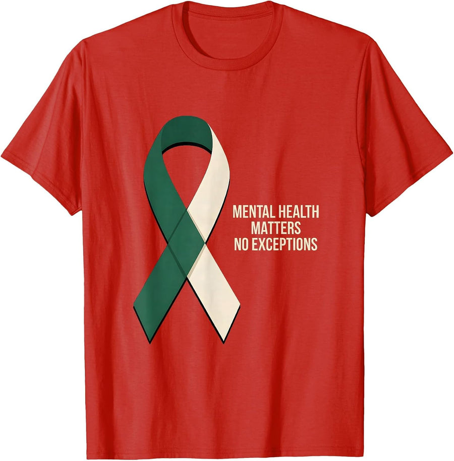 Men's Mental Health Matters No Exceptions Awareness Ribbon Support T-Shirt - Red