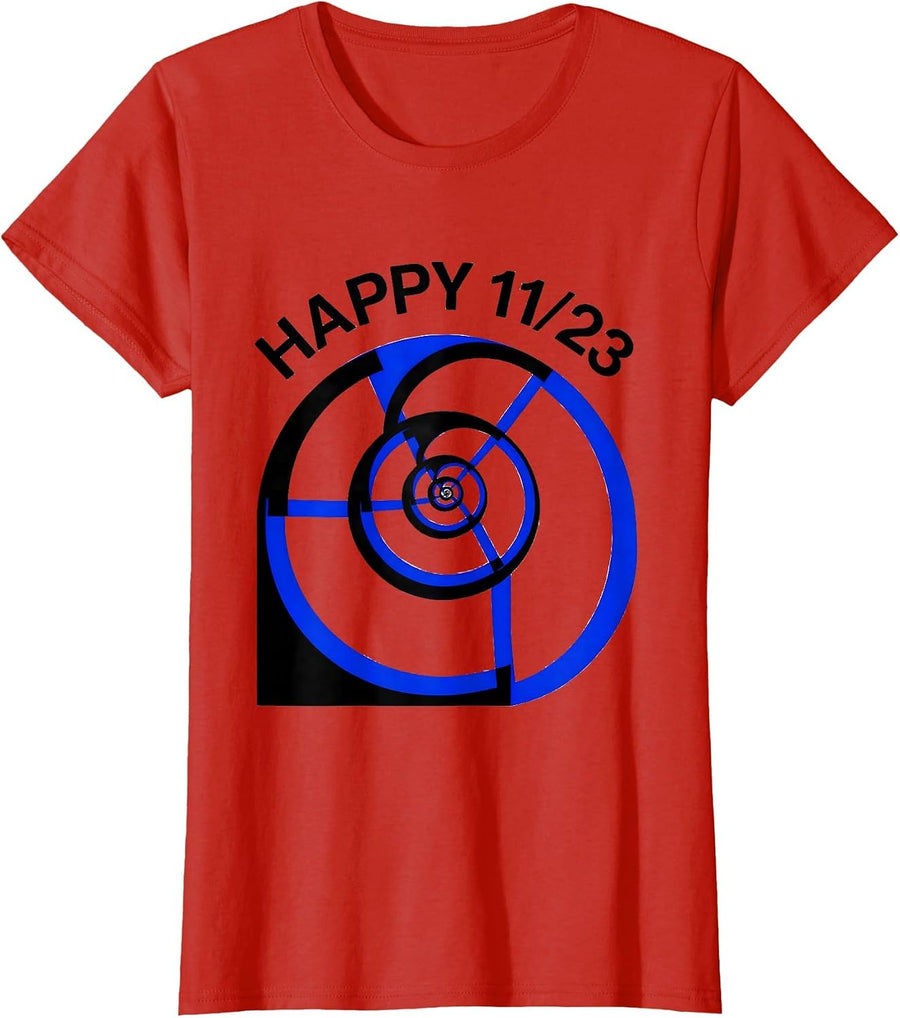 Women's Happy 11/23 Geometric Fibonacci Spiral Sacred Geometry Math T-Shirt - Red