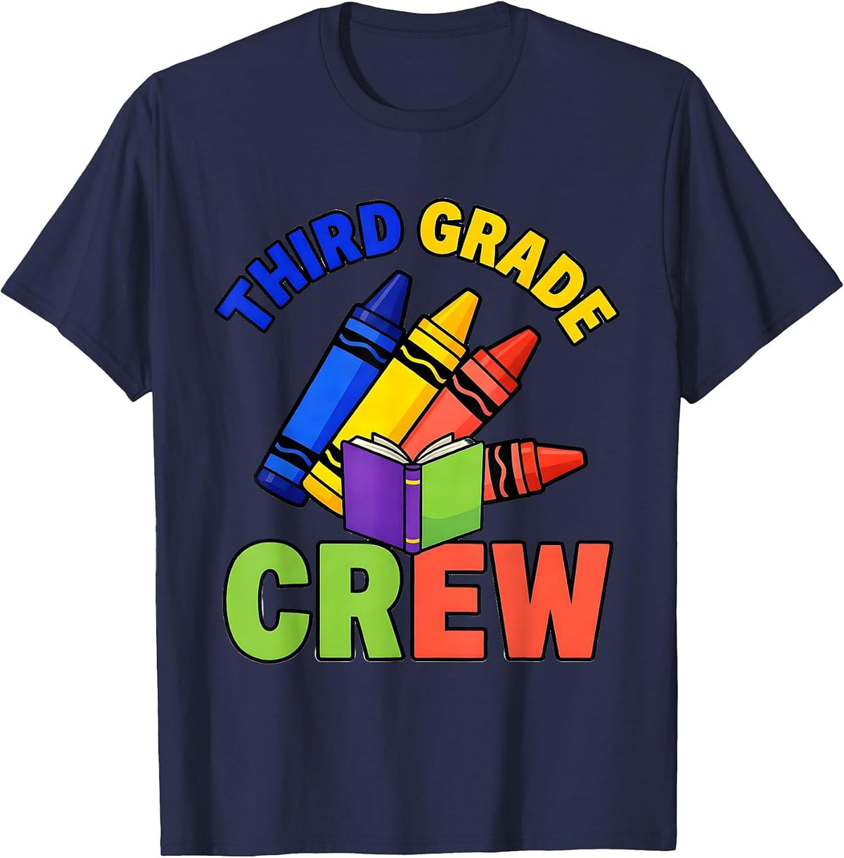 Men's Third Grade Crew Colorful Teacher Team Back To School T-Shirt - Navy Blue