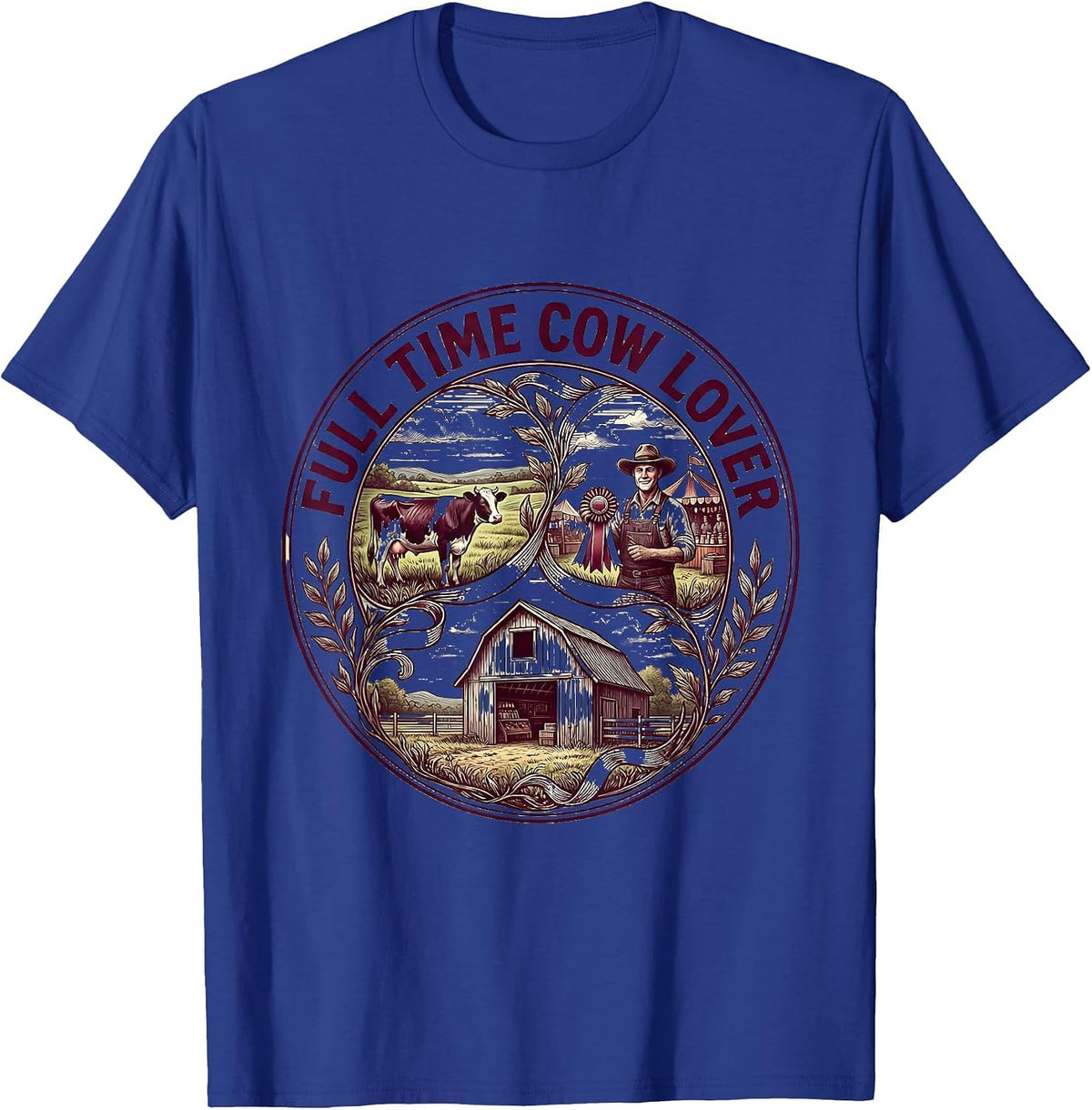 Full Time Cow Lover Graphic Design T-Shirt - Royal Blue