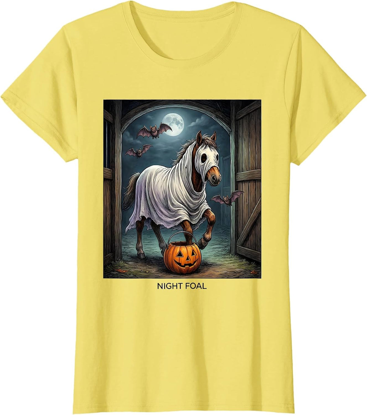 Night Foal Ghost Sheeted Foal Halloween Horse Lover Humor T-Shirt - Lemon Yellow