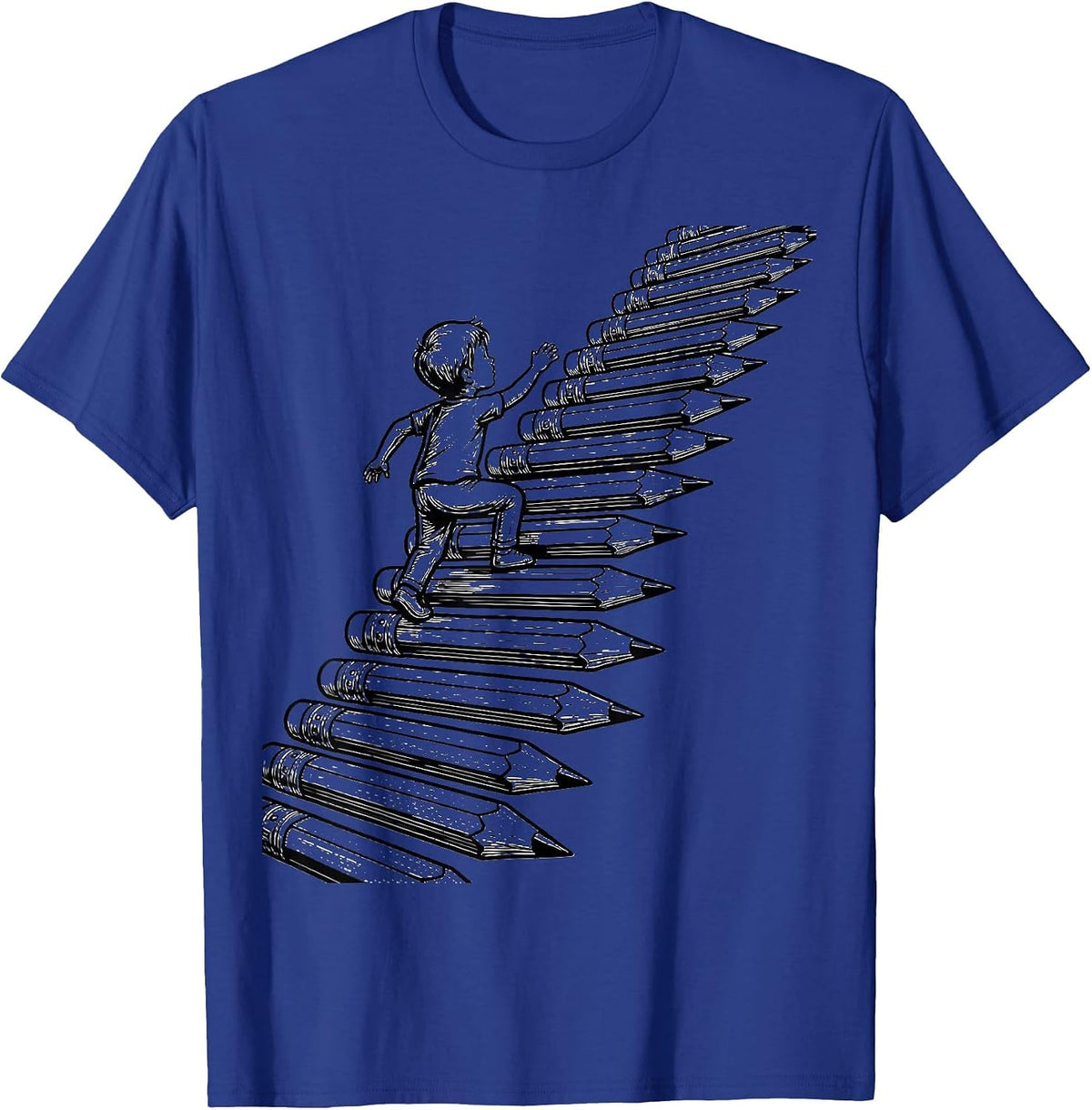 Men's Special Education Pencil Staircase Climbing Design T-Shirt - Royal Blue