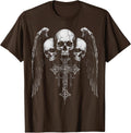 Skull Cross Y2K Grunge Aesthetic Alt Goth Gothic Emo T-Shirt - Brown