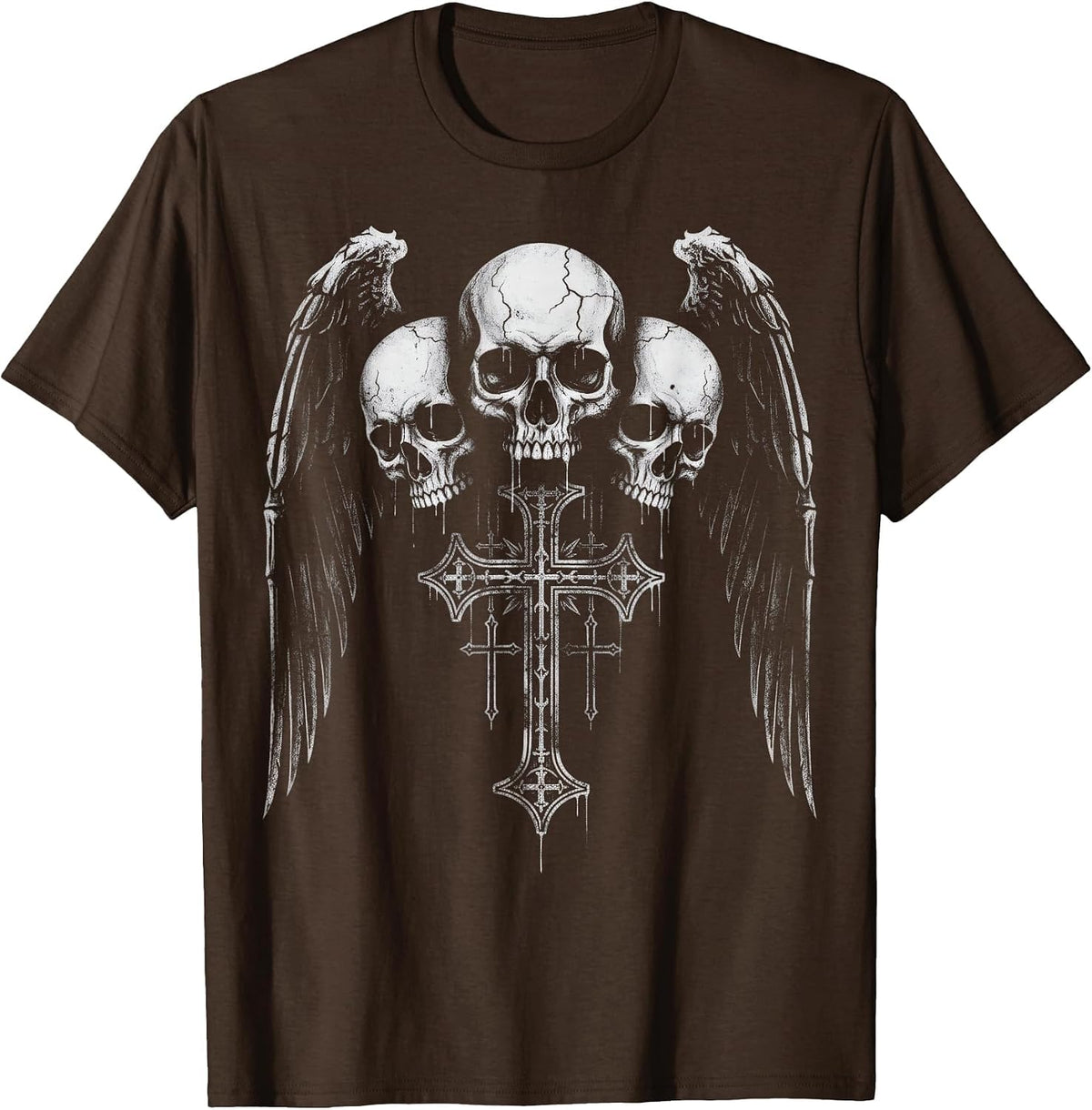 Skull Cross Y2K Grunge Aesthetic Alt Goth Gothic Emo T-Shirt - Brown