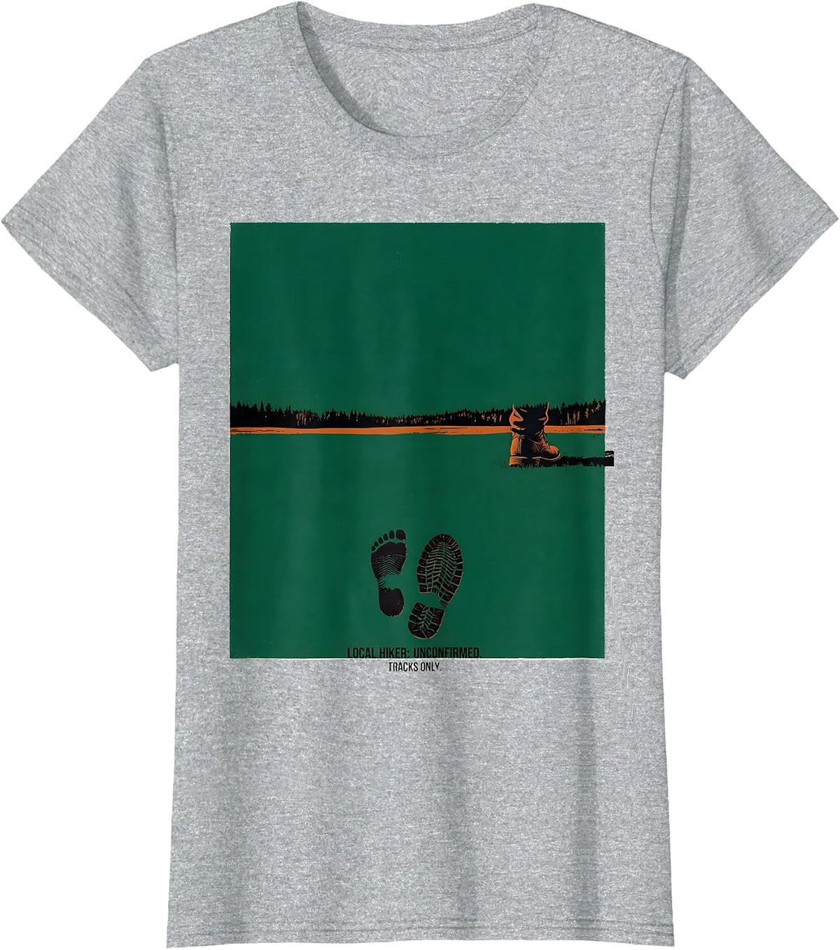Local Hiker Unconfirmed Tracks Only Funny Cryptid Hiking T-Shirt - Heather Grey