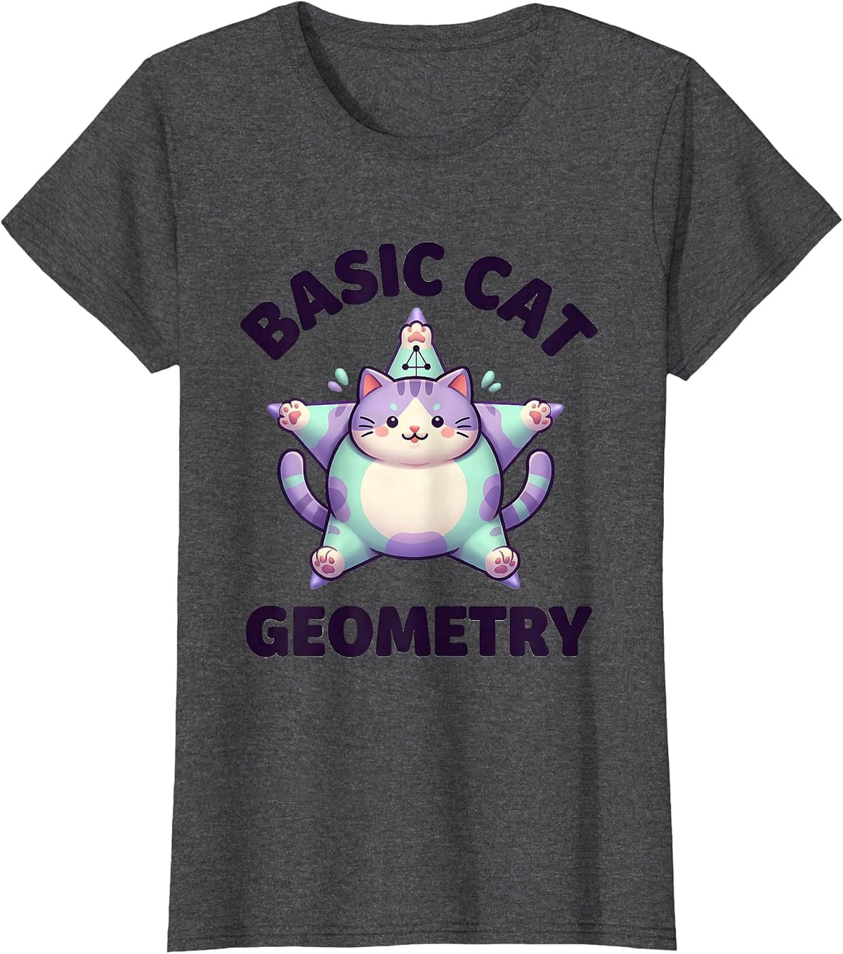 Women's Basic Cat Geometry Cute Kawaii Math Teacher Cat Lover Gift T-Shirt - Dark Heather Grey