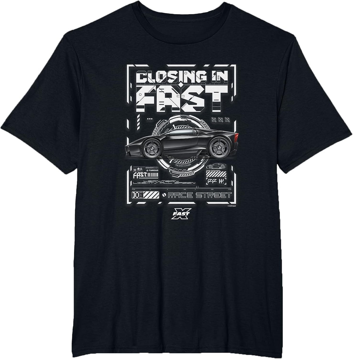 Fast X Lean Mean Lights All Green Lamborghini Schematic T-Shirt - Black