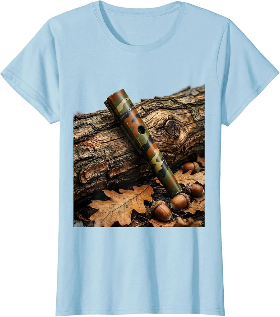 Women's Camo Duck Call on Weathered Log Graphic T-Shirt - Baby Blue