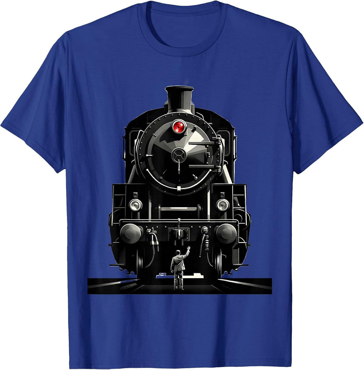 Men's Enormous Diesel Locomotive Swiss International Train Humor T-Shirt - Royal Blue