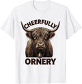 Men's Cheerfully Ornery Crosshatch Highland Cow Funny Cute Animal T-Shirt - White