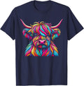 Highland Cow Colorful T-Shirt - Navy Blue