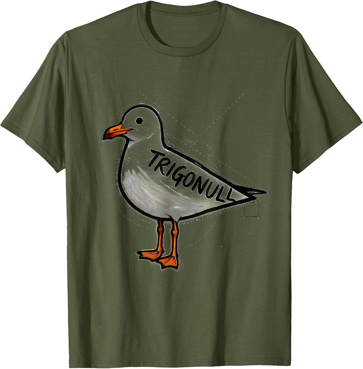Trigonull Triangle Seagull Bird Pun Funny Math Teacher T-Shirt - Olive Green