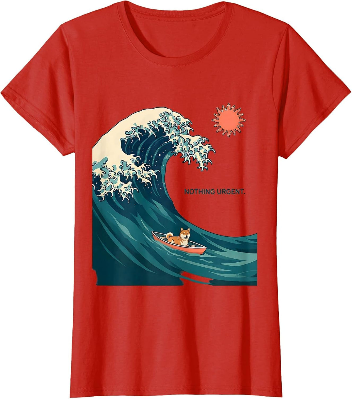 Women's Nothing Urgent Flat Vector Japanese Art Animal Meme Humor T-Shirt - Red