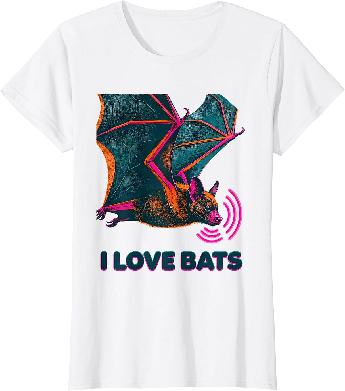 I Love Bats Risograph Bat Lover Wildlife Conservation T-Shirt - White
