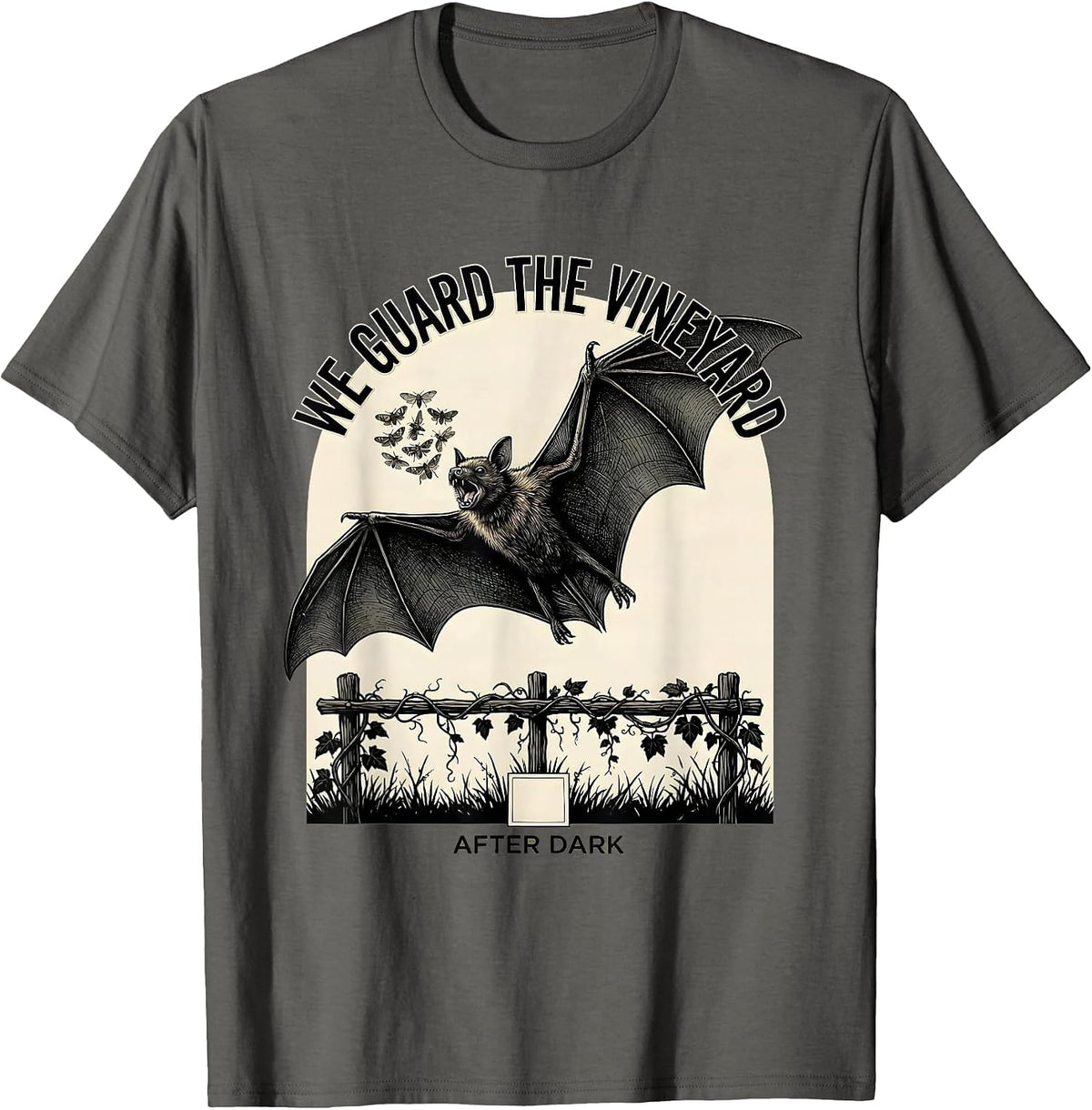 Men's We Guard The Vineyard After Dark Bat Lover Wildlife T-Shirt - Asphalt Grey