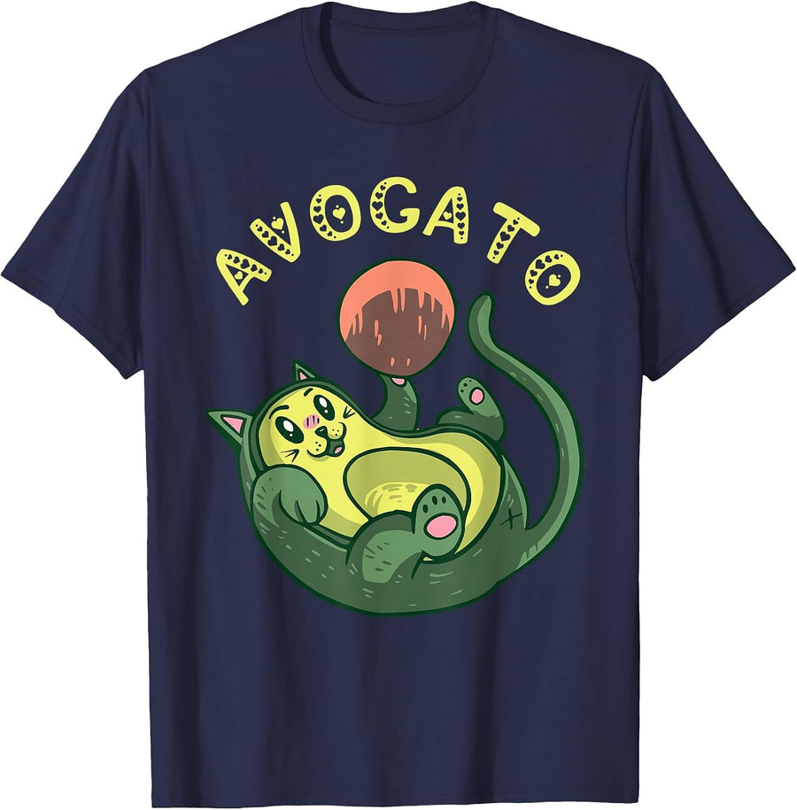 Avogato Cat Funny Avocado Costume Summer Fruit Foodie T-Shirt - Navy Blue