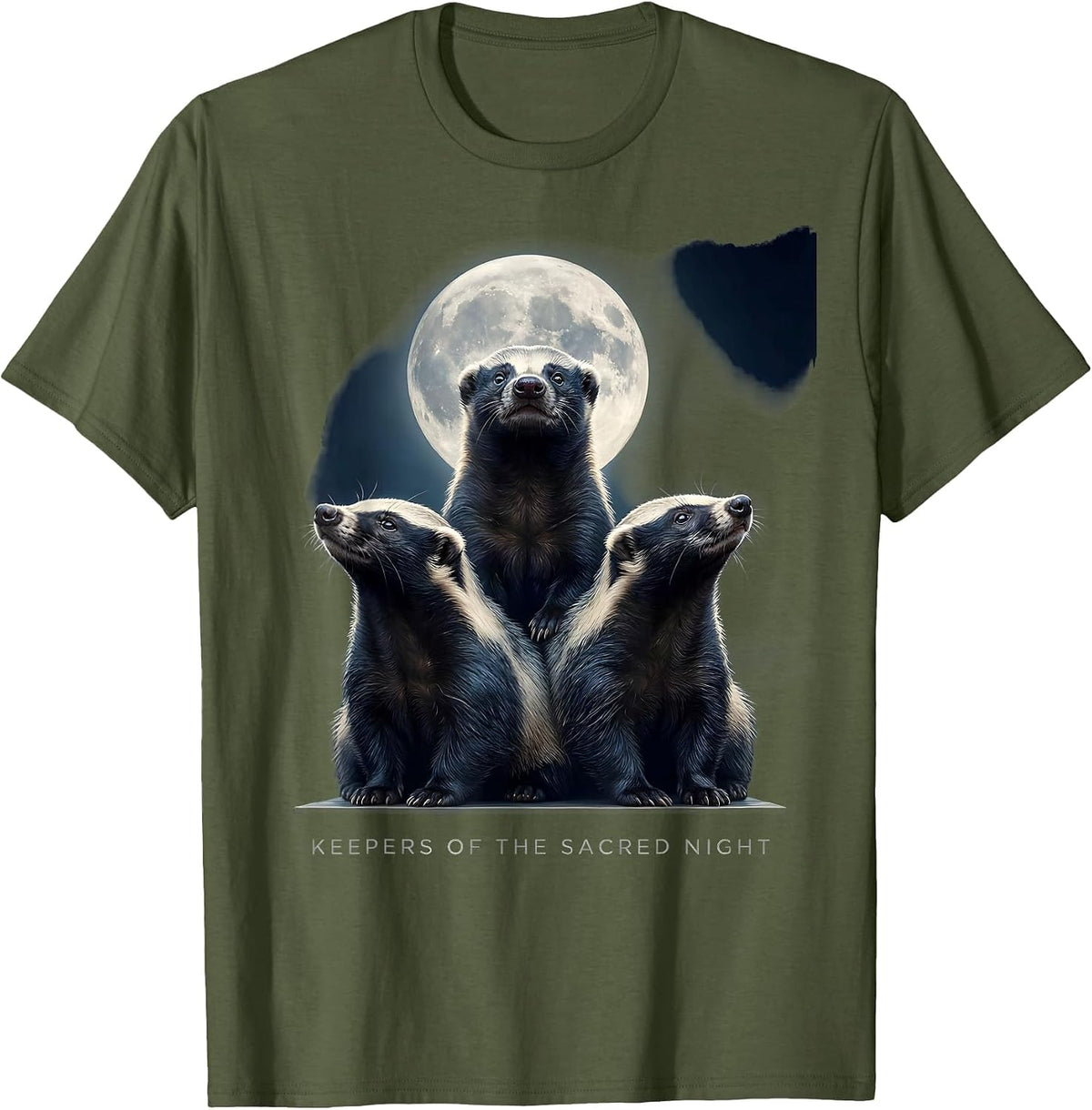 Men's Keepers of the Sacred Night Honey Badger Howling Parody Meme T-Shirt - Olive Green