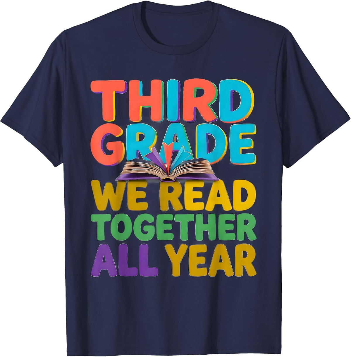 Men's Third Grade We Read Together All Year Teacher Team Squad T-Shirt - Navy Blue