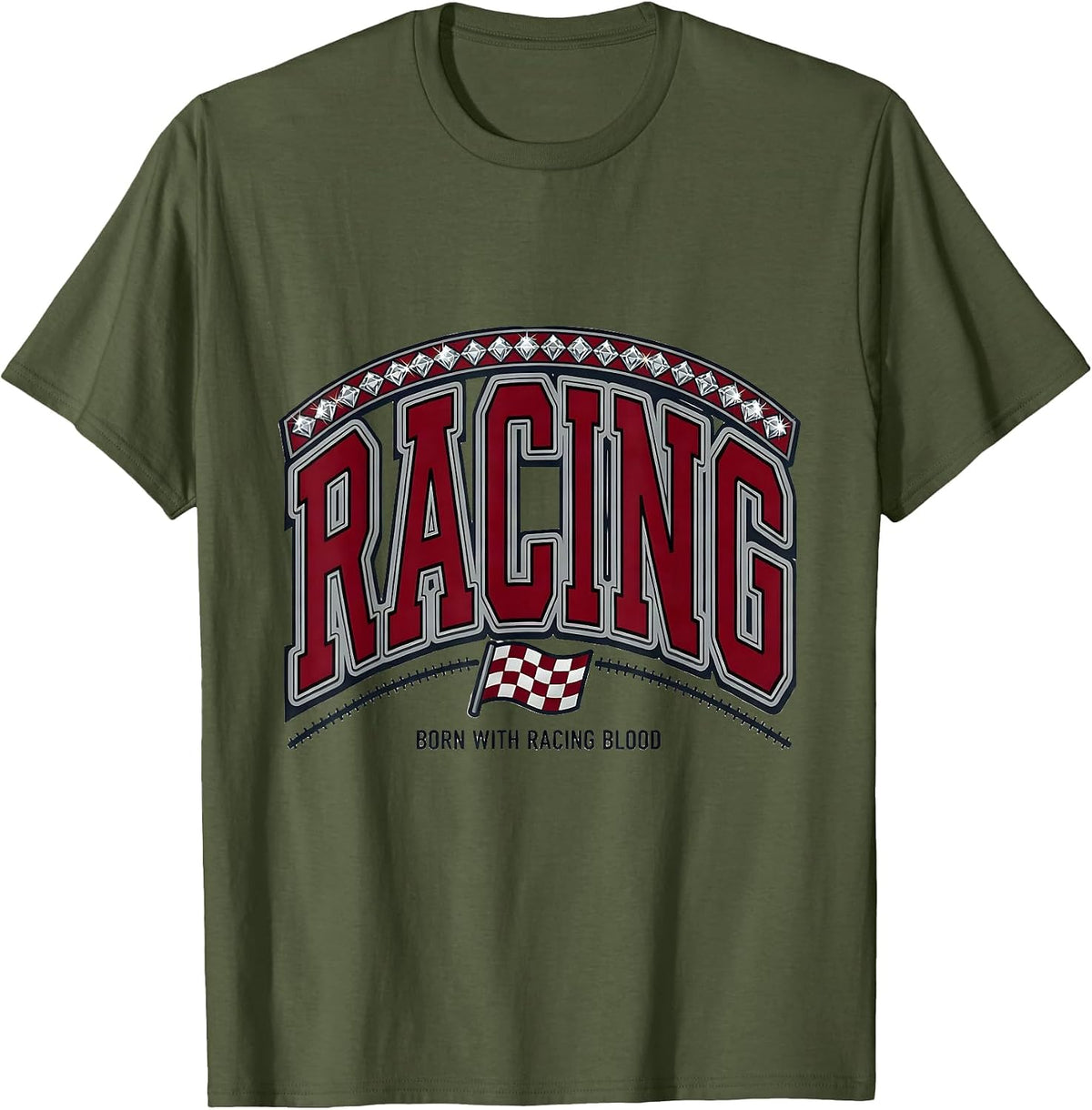 Men's Born With Racing Blood Motorsport Design T-Shirt - Olive Green