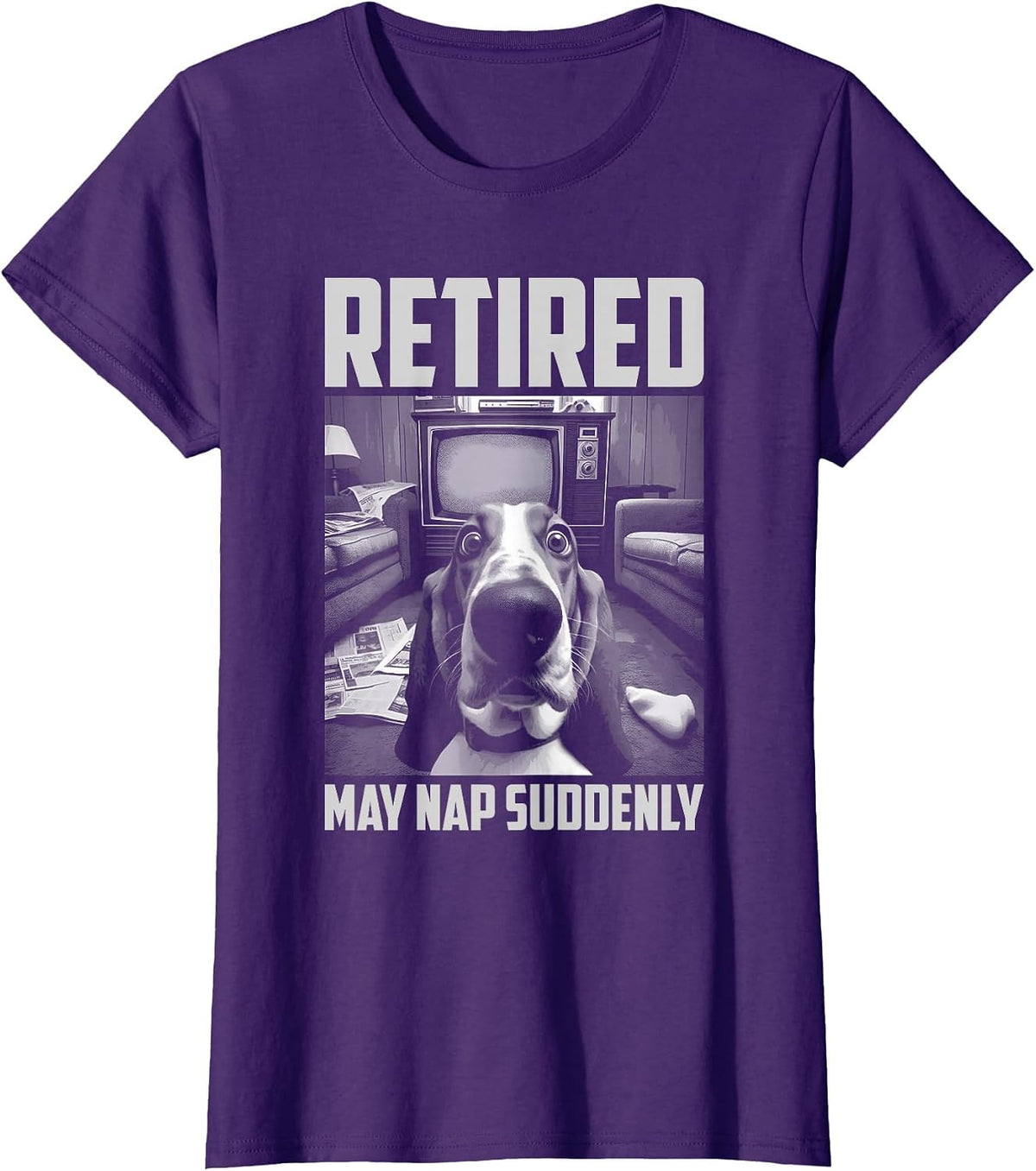 Retired May Nap Suddenly - Funny Basset Hound Dog Retirement T-Shirt - Purple