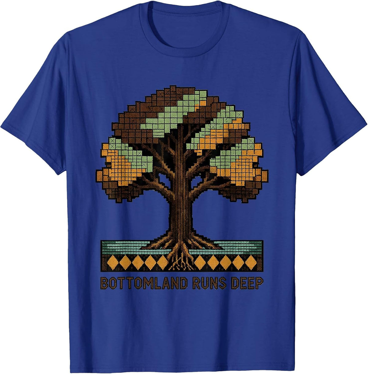Bottomland Runs Deep Camo Hunting Design T-Shirt - Royal Blue