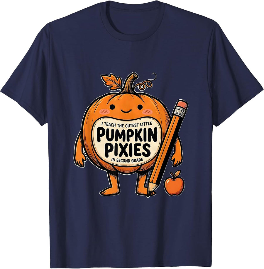 I Teach The Cutest Little Pumpkin Pixies In Second Grade T-Shirt - Navy Blue