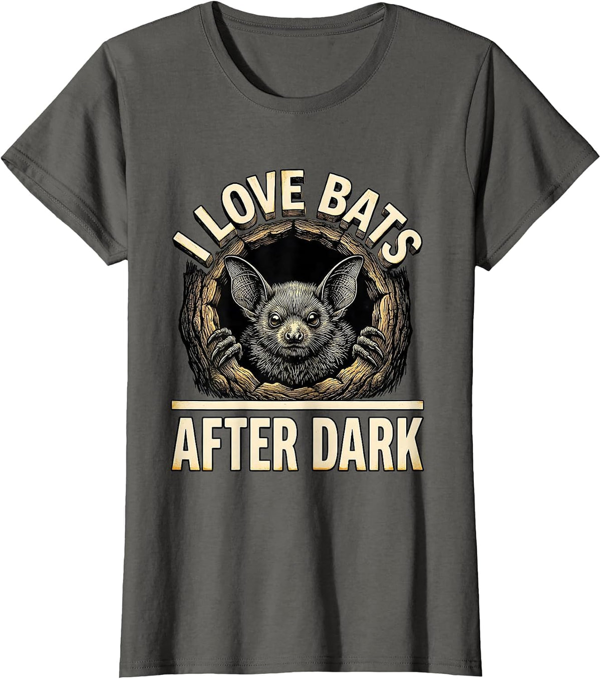 Women's I Love Bats After Dark Vintage Bat Lover Halloween Nature T-Shirt - Asphalt Grey