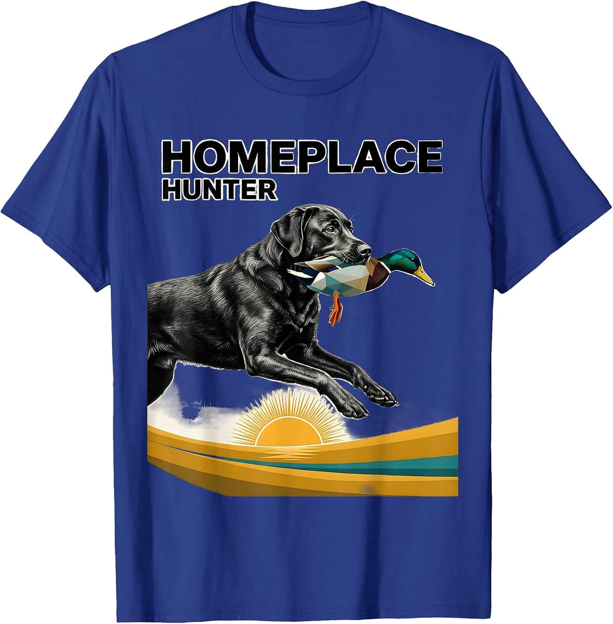 Homeplace Hunter Midcentury Modern Labrador Duck Hunting T-Shirt - Royal Blue