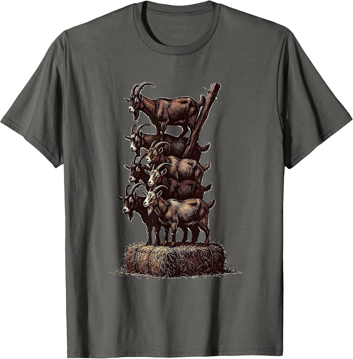 Men's Seven Stacked Goats Pyramid Funny Farm Animal Lover T-Shirt - Asphalt Grey