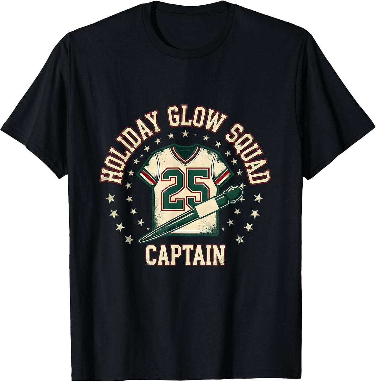 Men's Holiday Glow Squad Captain Sports Esthetician Dermatology T-Shirt - Black