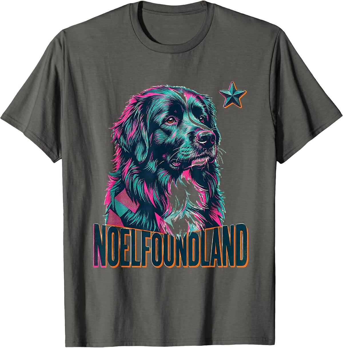 Noelfoundland Risograph Christmas Dog Breed Lover Humor T-Shirt - Asphalt Grey