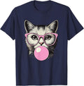 Cute Cat Shirt for Women Funny Cat Lovers T-Shirt - Navy Blue