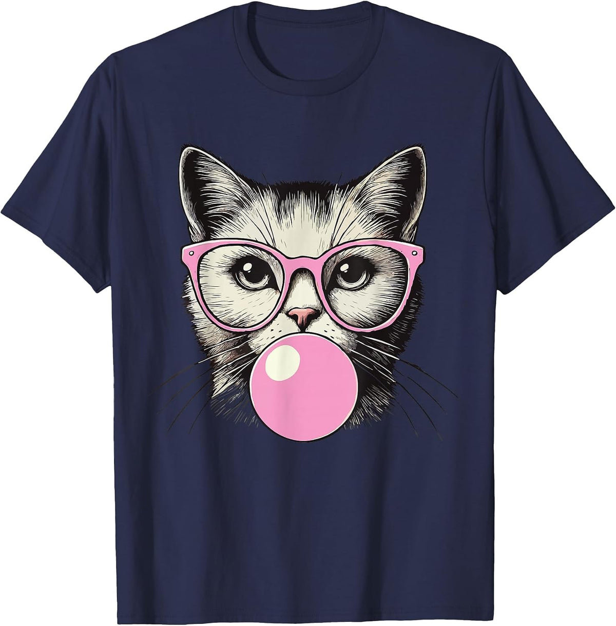 Cute Cat Shirt for Women Funny Cat Lovers T-Shirt - Navy Blue