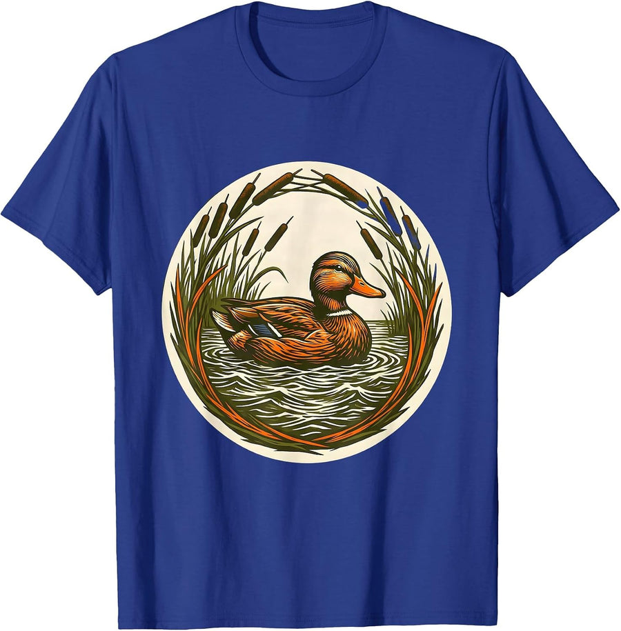 Duck Decoy Marsh Reeds Camo Hunting Illustration T-Shirt - Royal Blue