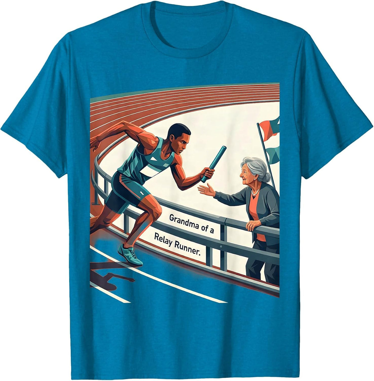 Grandma of a Relay Runner Flat Vector Track Mom Pride T-Shirt - Sapphire Blue