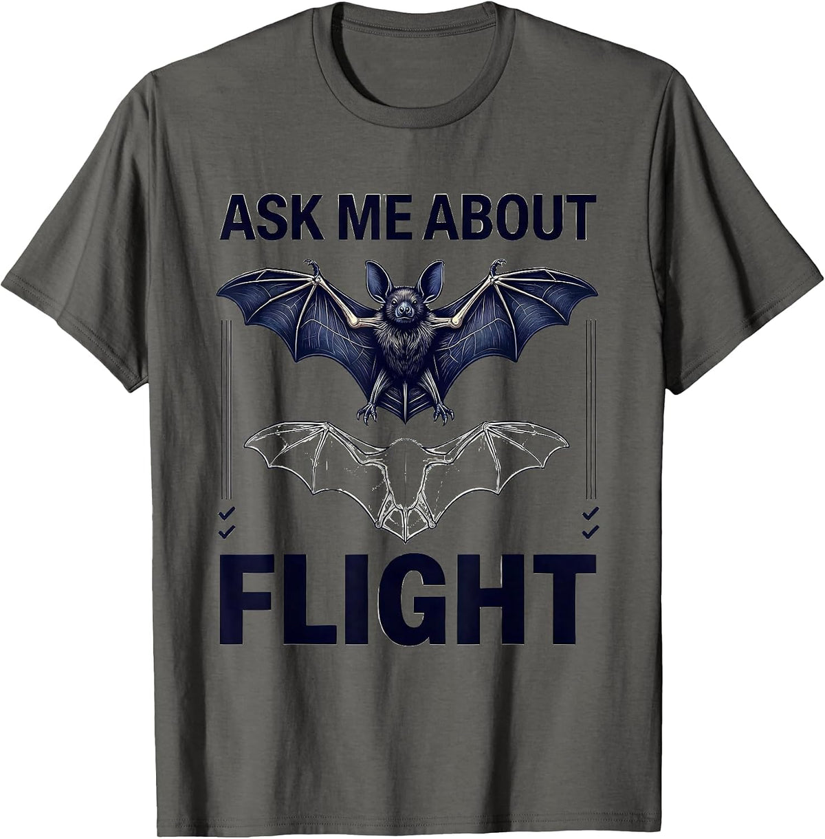 Ask Me About Flight Funny Bat Lover Halloween Bat Enthusiast T-Shirt - Asphalt Grey