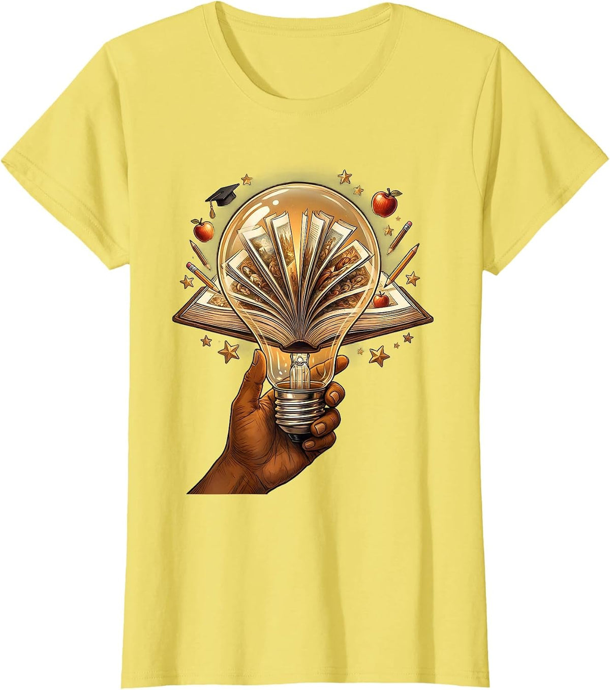 Teacher Lightbulb Moment Glowing Book Illustration T-Shirt - Lemon Yellow