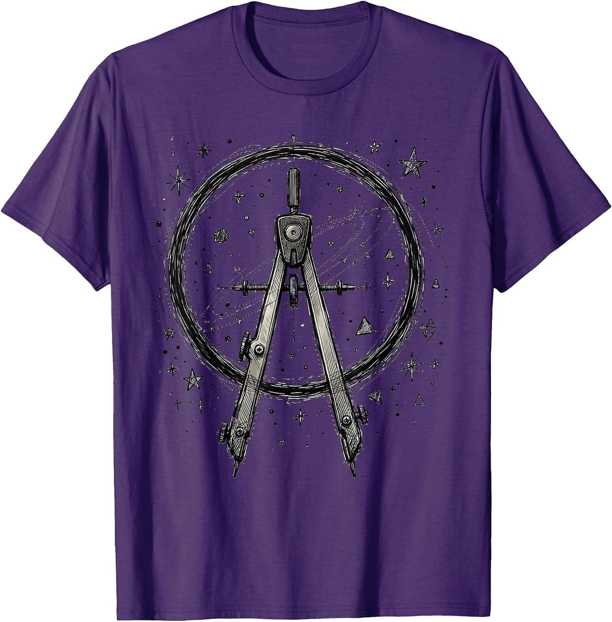 Men's Math Teacher Compass Starry Sky Graphic T-Shirt - Purple