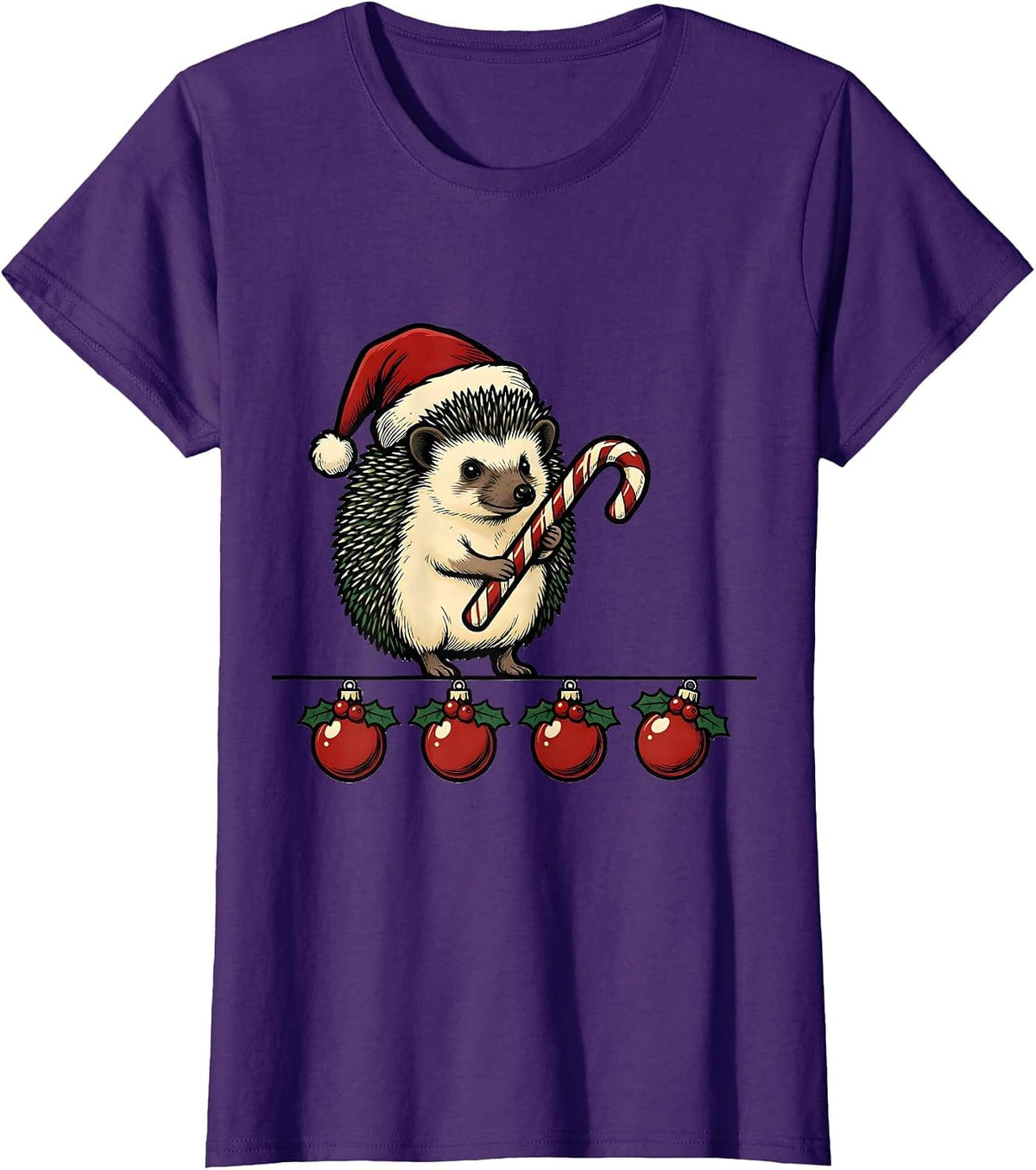 Women's Cheerful Hedgehog Holiday Pajama Family Matching Fun T-Shirt - Purple