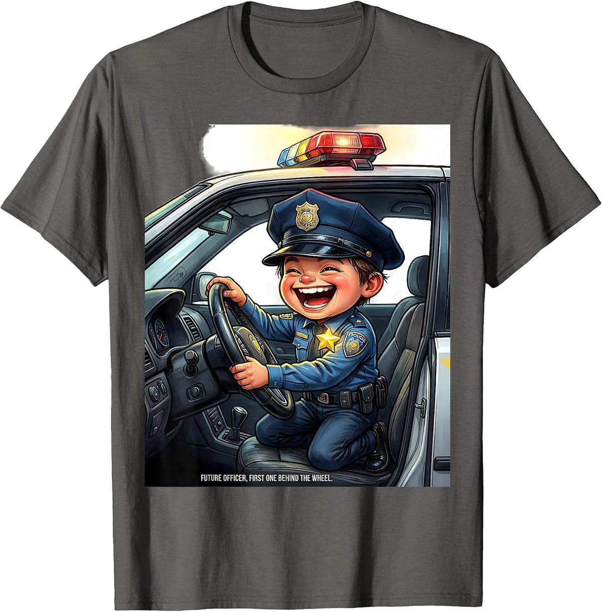 Future Officer, First One Behind The Wheel Cartoon T-Shirt - Asphalt Grey