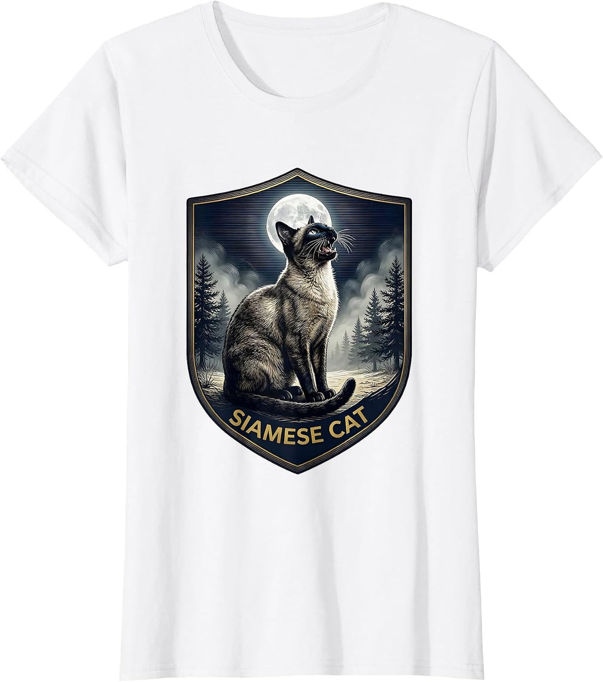 Siamese Cat Howling at Moon 90's Retro T-Shirt - White