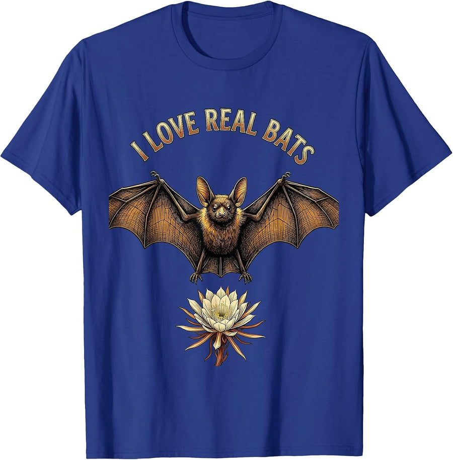 I Love Real Bats Vintage Bat Lover Halloween Nature T-Shirt - Royal Blue