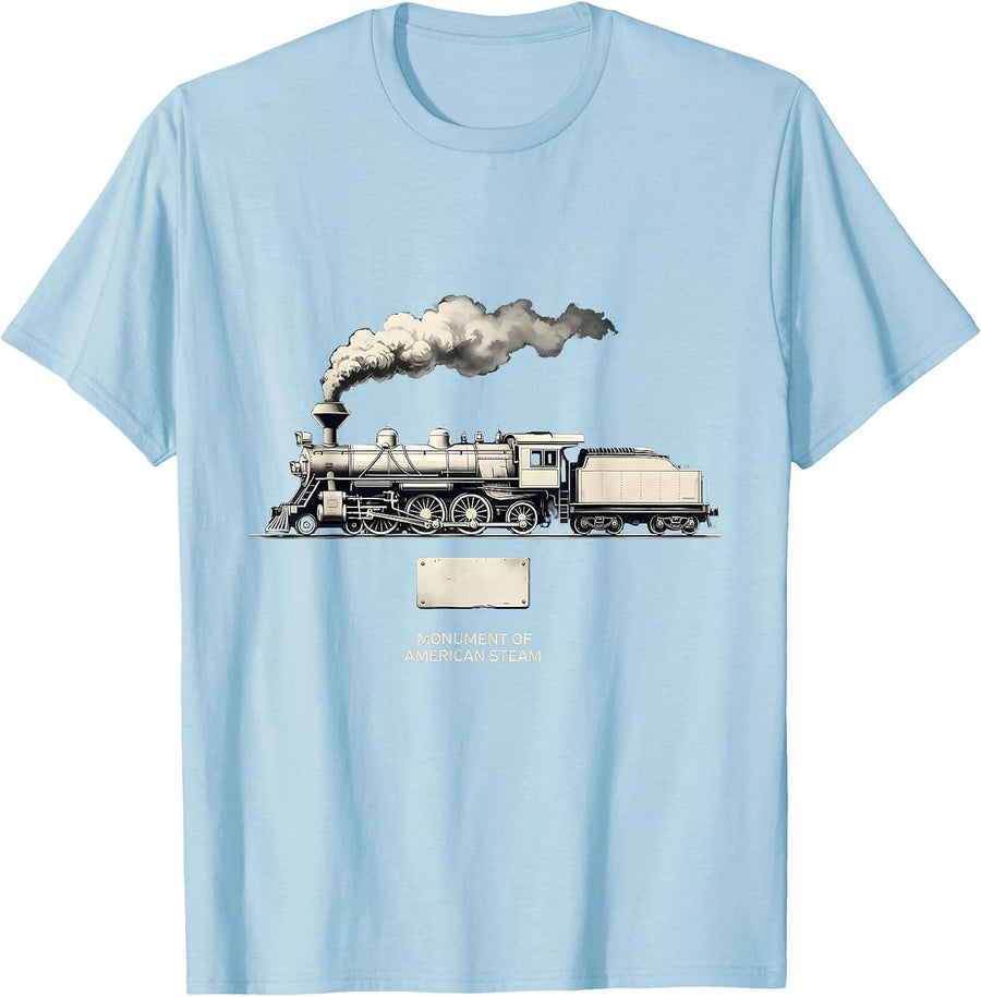 Men's Monument Of American Steam Big Boy 4014 Steam Train Railroad T-Shirt - Baby Blue