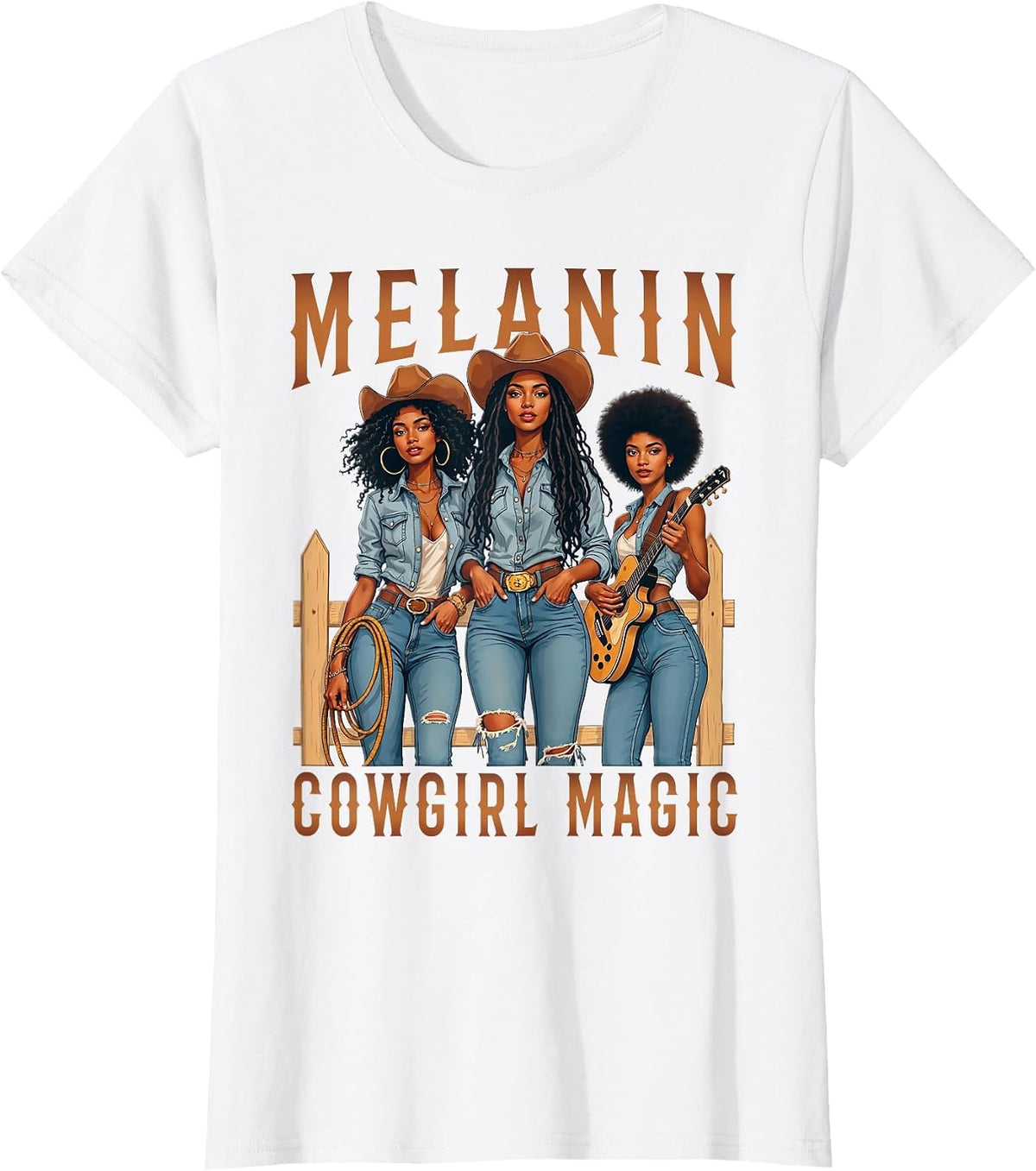 Melanin Black Cowgirl Magic Western Juneteenth Black History T-Shirt - White