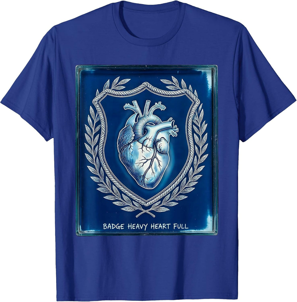 Men's Badge Heavy Heart Full Law Enforcement Design T-Shirt - Royal Blue