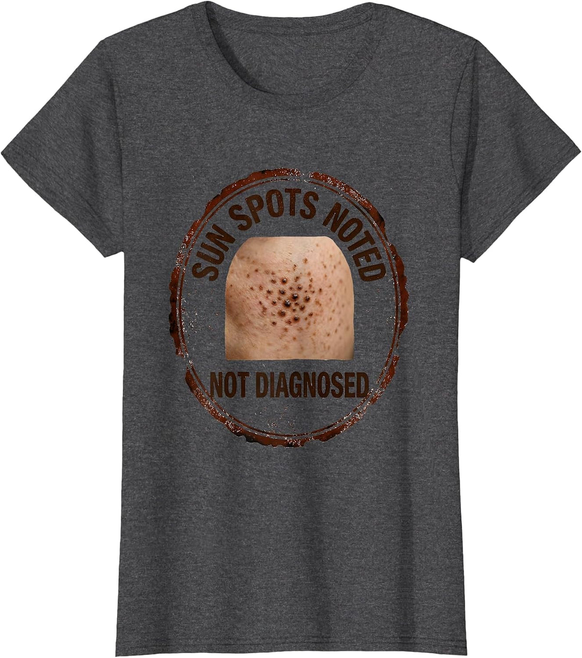 Women's Sun Spots Noted Not Diagnosed Funny Esthetician Skincare T-Shirt - Dark Heather Grey