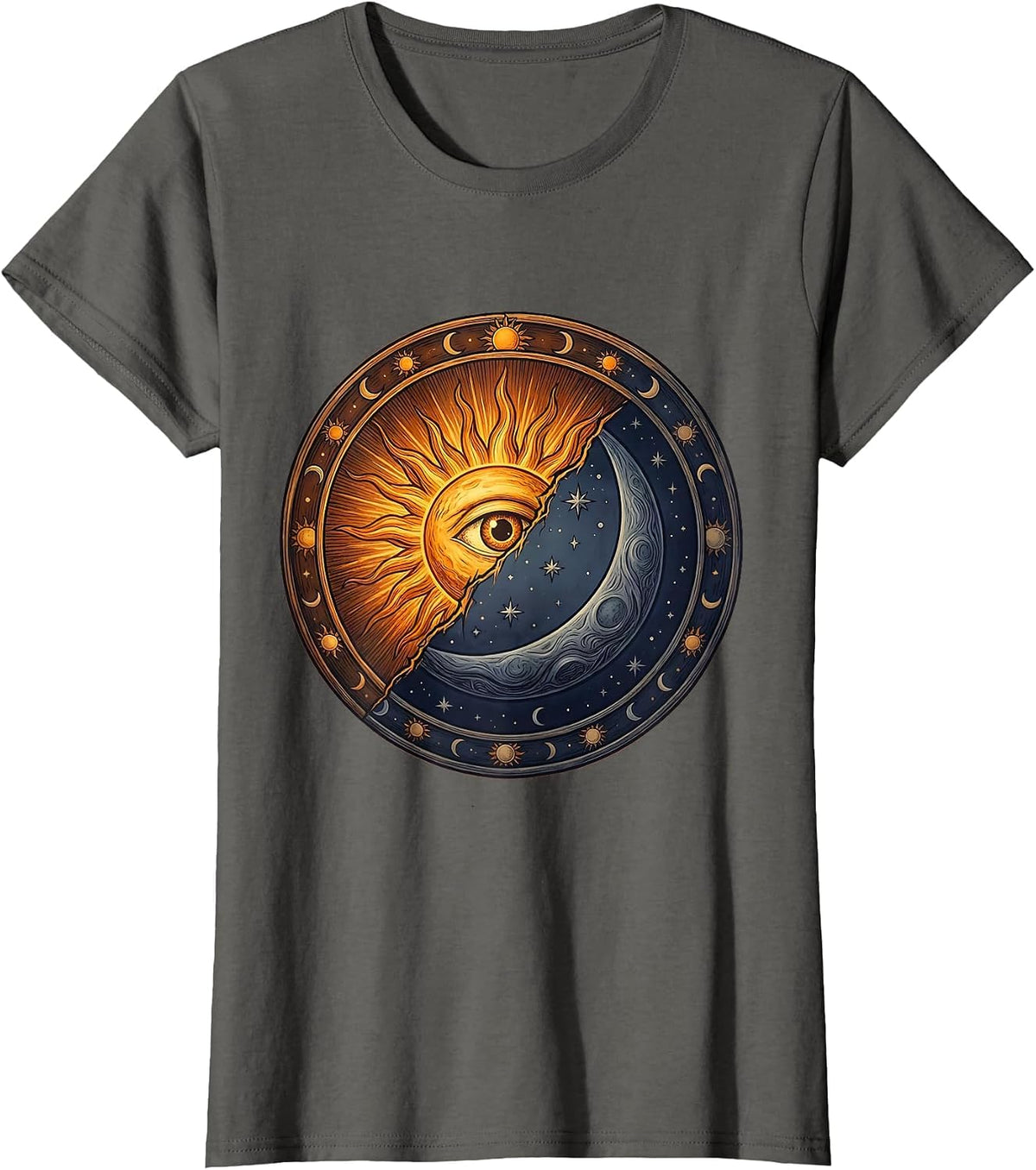 Women's Neurodiversity Sun Moon Celestial Fusion Design T-Shirt - Asphalt Grey
