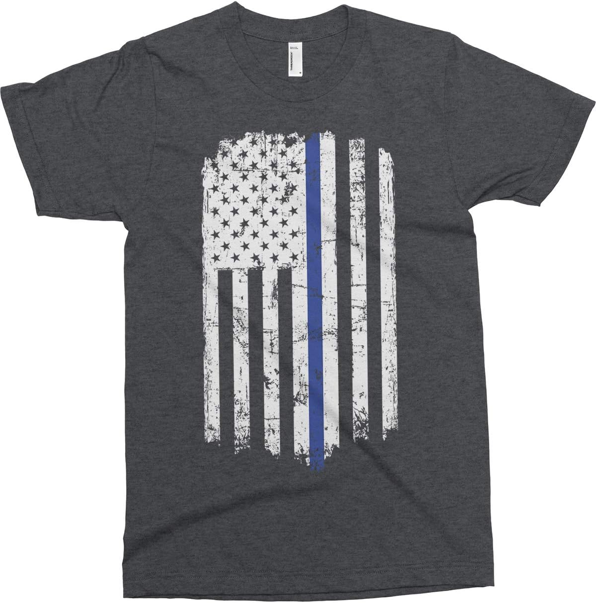 Threadrock Men's Blue Line Police American Flag T-Shirt - Dark Heather