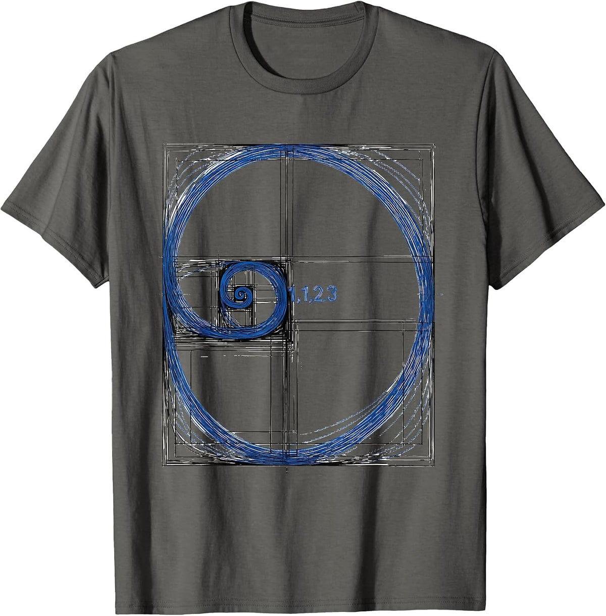 1, 1, 2, 3 Fibonacci Spiral Golden Ratio Math Lover Geometry T-Shirt - Asphalt Grey